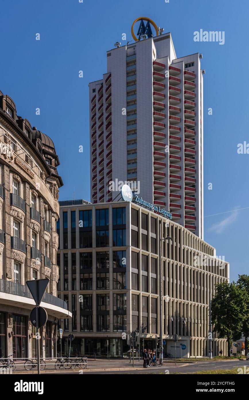 Wintergartenhochhaus - un immeuble résidentiel de grande hauteur dans le centre-ville de Leipzig, Saxe, Allemagne, Europe Banque D'Images