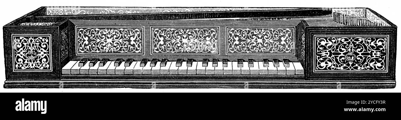 Spinet contresructed vers 1590 par Schieferstein pour le duc de Saxe, Dresde, histoire de la musique allemande, illustration historique 1892 Banque D'Images