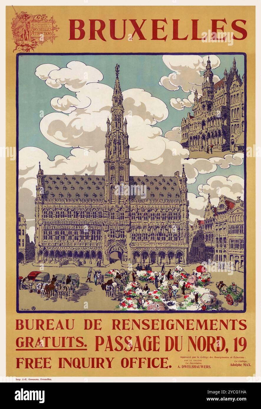 Bruxelles par Alfred Ost (1884-1945). Affiche publiée en 1913 en Belgique Banque D'Images
