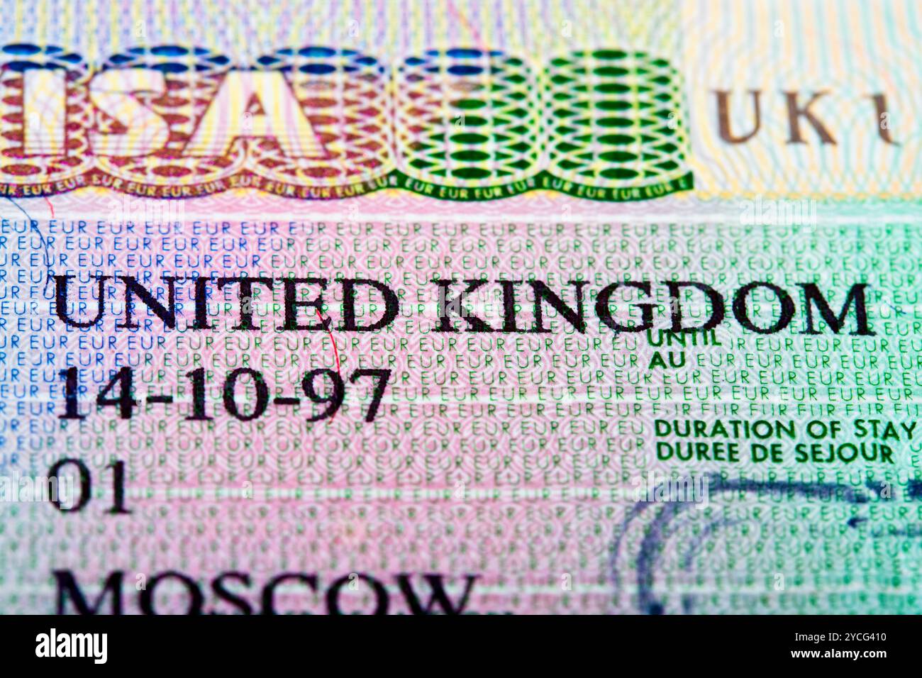 Visa Schengen dans le passeport. Fragment Banque D'Images