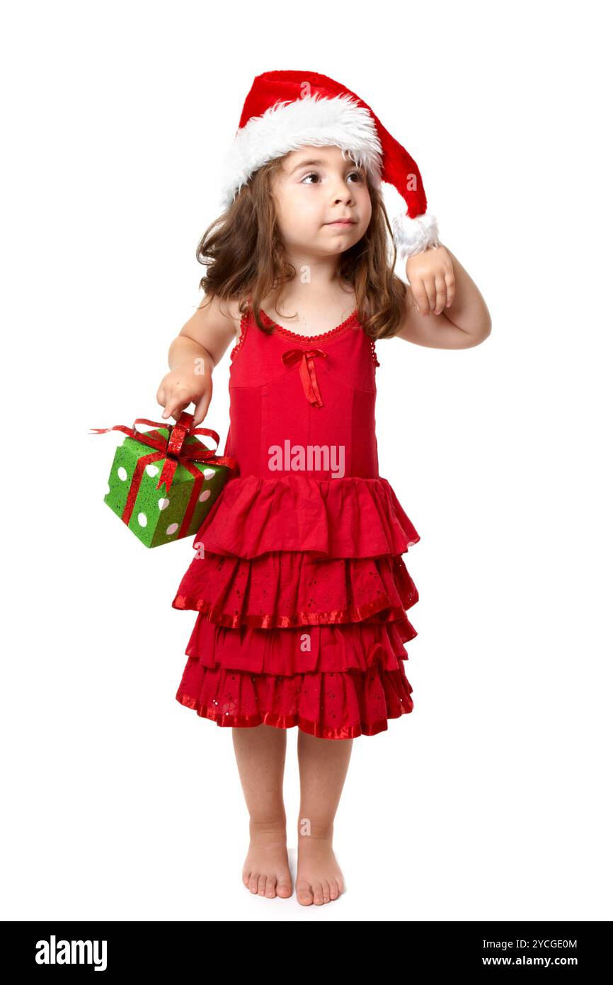 Little girl with Christmas present Banque D'Images