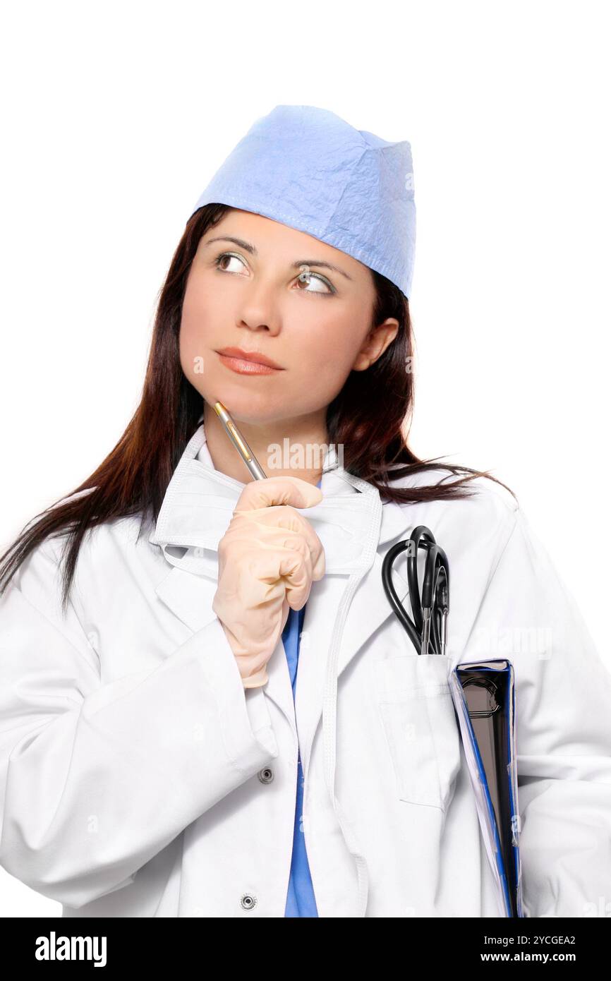 Travailleuse médicale regardant latéralement Banque D'Images