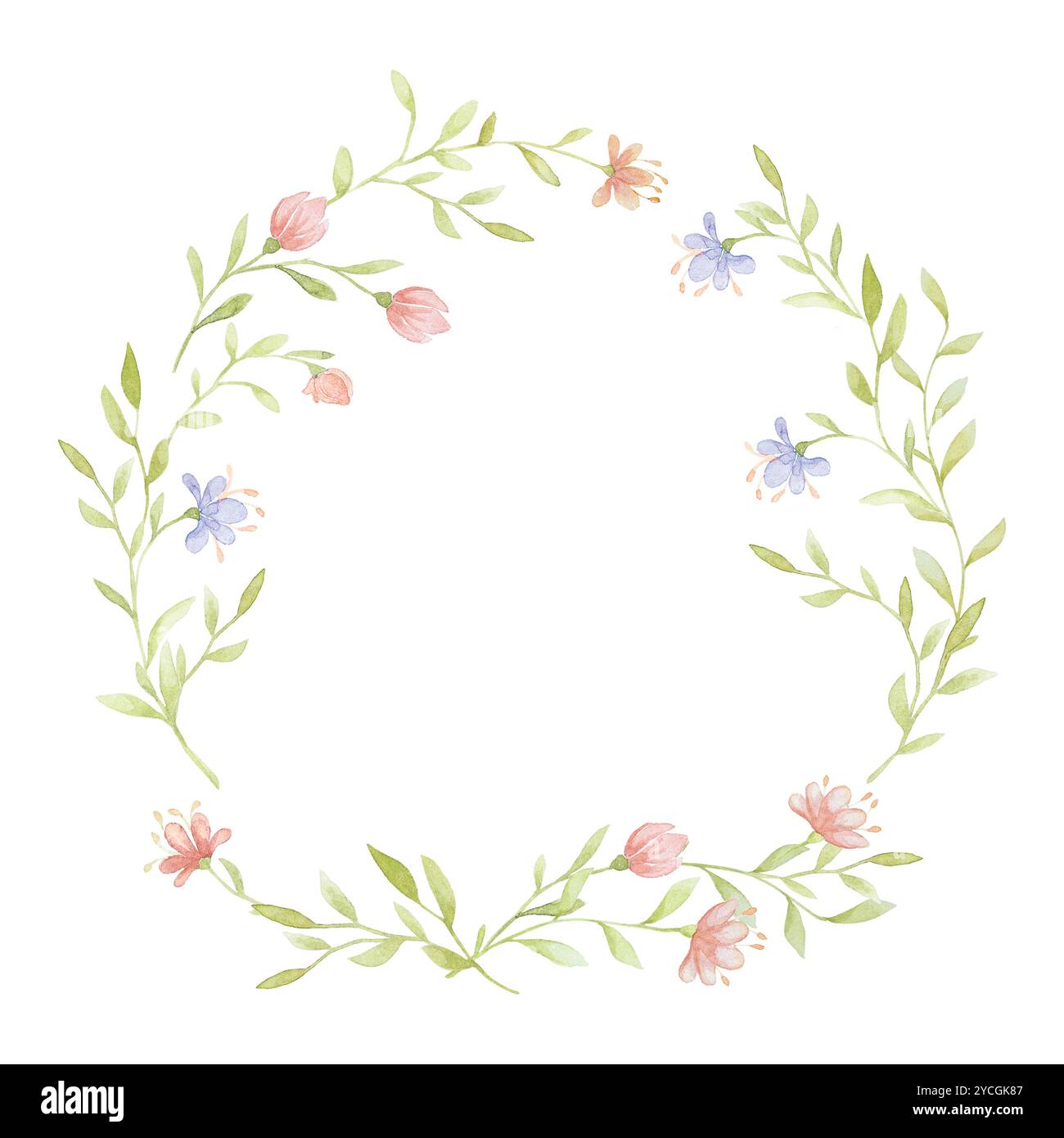Rustique Wreath Aquarelle, modèle de carte, aquarelle fleurs Clipart, branche Aquarelle Clipart, éléments d'aquarelle isolés Banque D'Images
