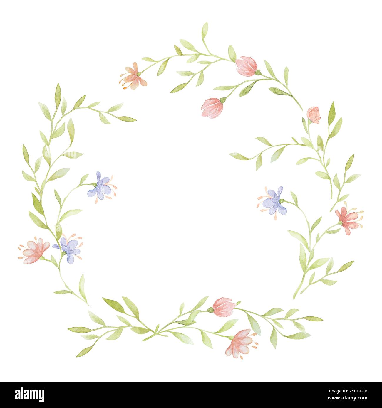 Rustique Wreath Aquarelle, aquarelle fleurs Clipart, branche aquarelle Clipart, éléments d'aquarelle isolés Banque D'Images