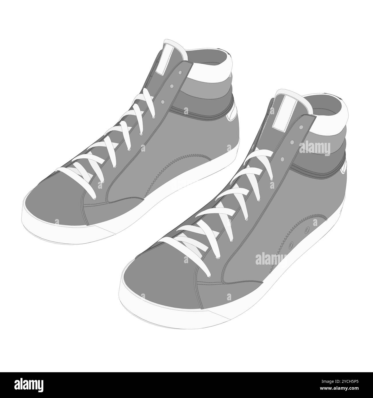 Illustration vectorielle de chaussures isolées sur fond blanc pour le livre de coloriage des enfants. Baskets montantes élégantes avec lacets en noir et blanc classique desi Illustration de Vecteur
