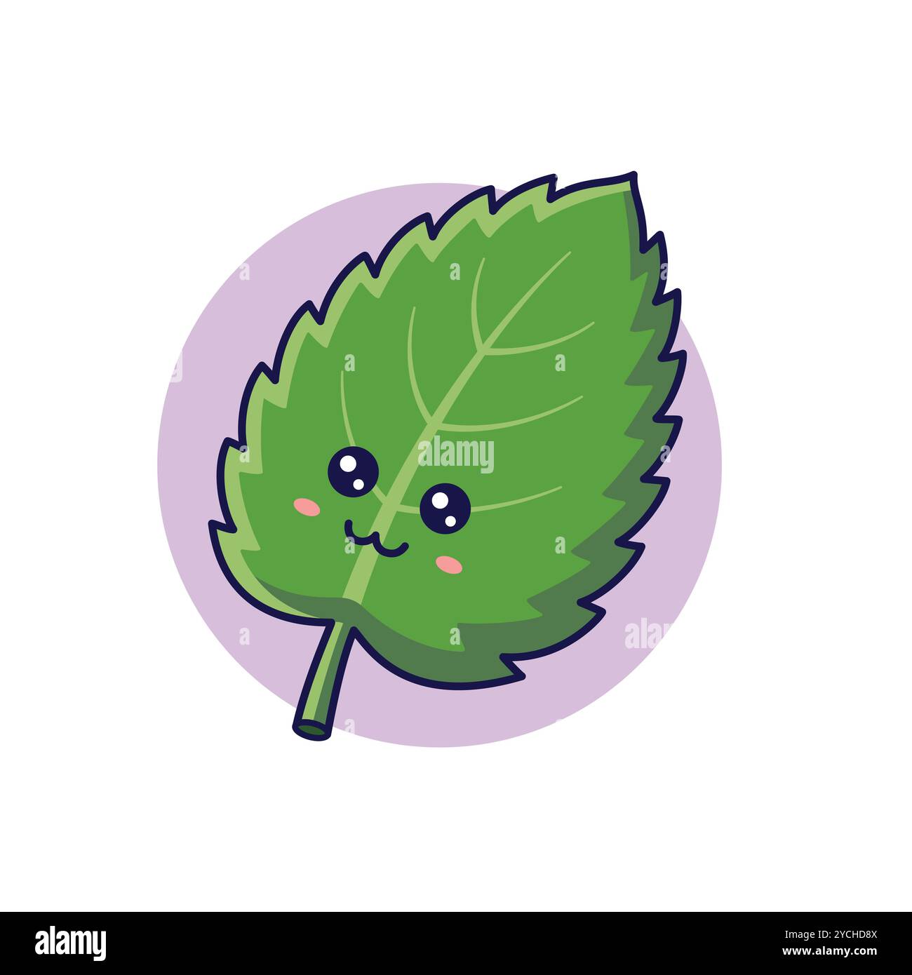 Concept d'herbes fraîches. Mignon personnage de feuille de menthe Kawaii. Illustration d'icône de dessin animé vectoriel. Personnage de menthe dans le style doodle. Illustration de Vecteur