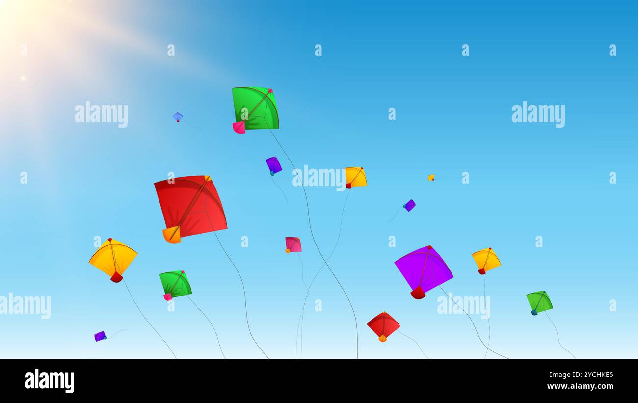 Heureux Makar Sankranti fond d'écran avec chaîne de cerf-volant coloré pour le festival de l'Inde. conception d'illustration vectorielle abstraite. Éléments de design Makar Sankranti Illustration de Vecteur