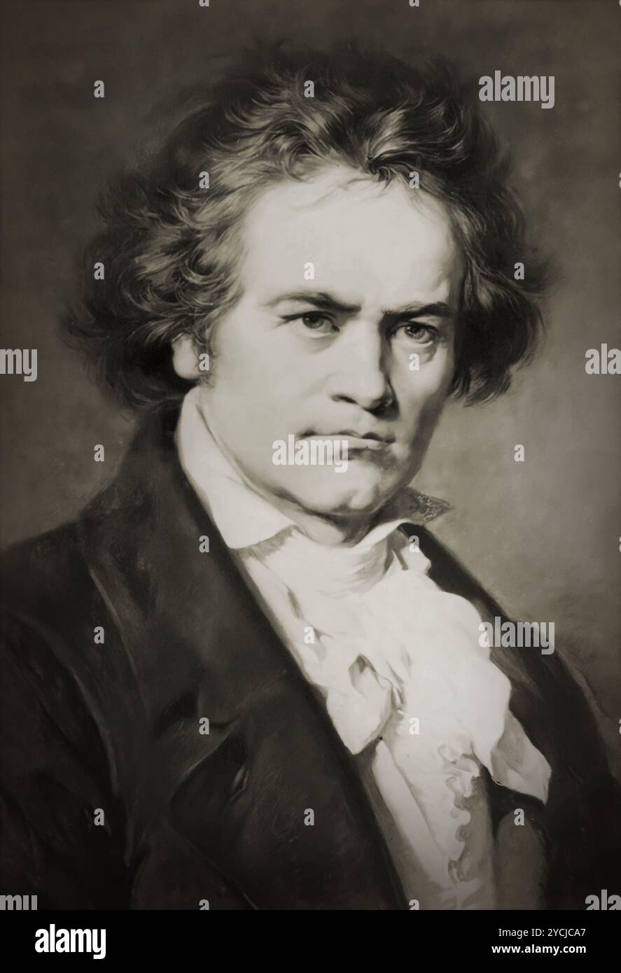 Portrait de Ludwig van Beethoven, buste, complet - tableau de Carl Jaeger (1833-1887) rehaussé numériquement Banque D'Images