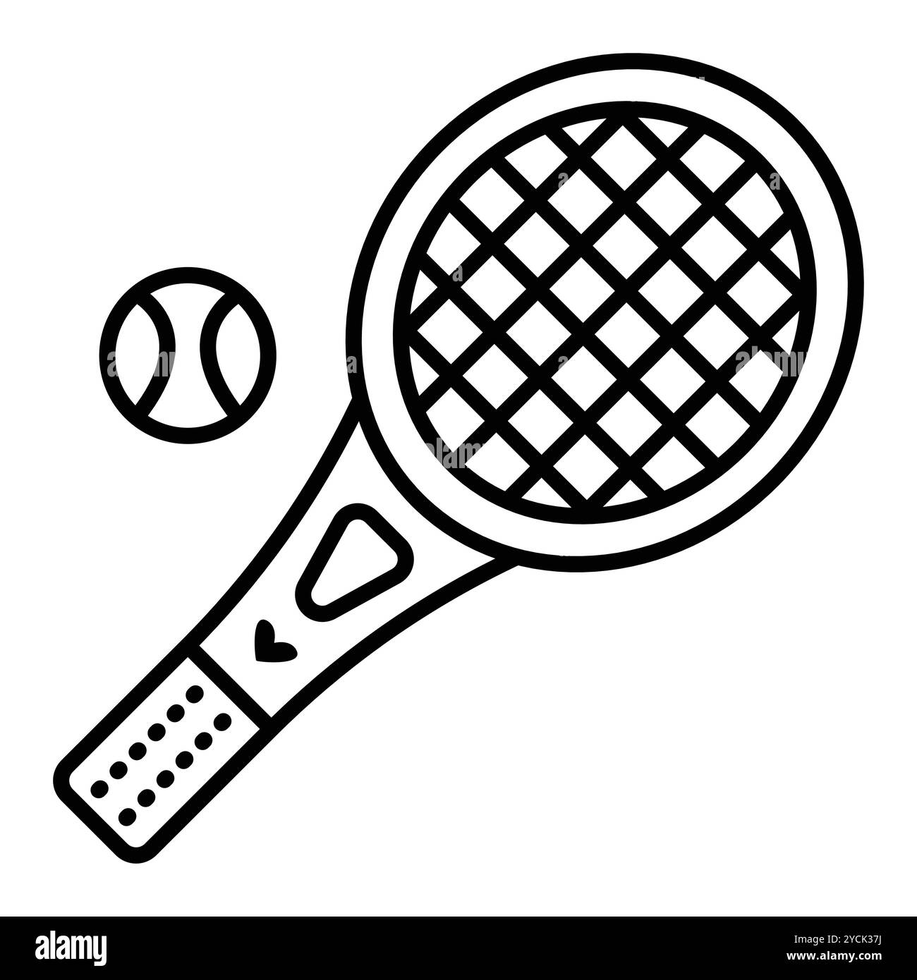 Raquette et balle de tennis. Illustration monochrome vectorielle, icône des accessoires de sport, trait modifiable Illustration de Vecteur
