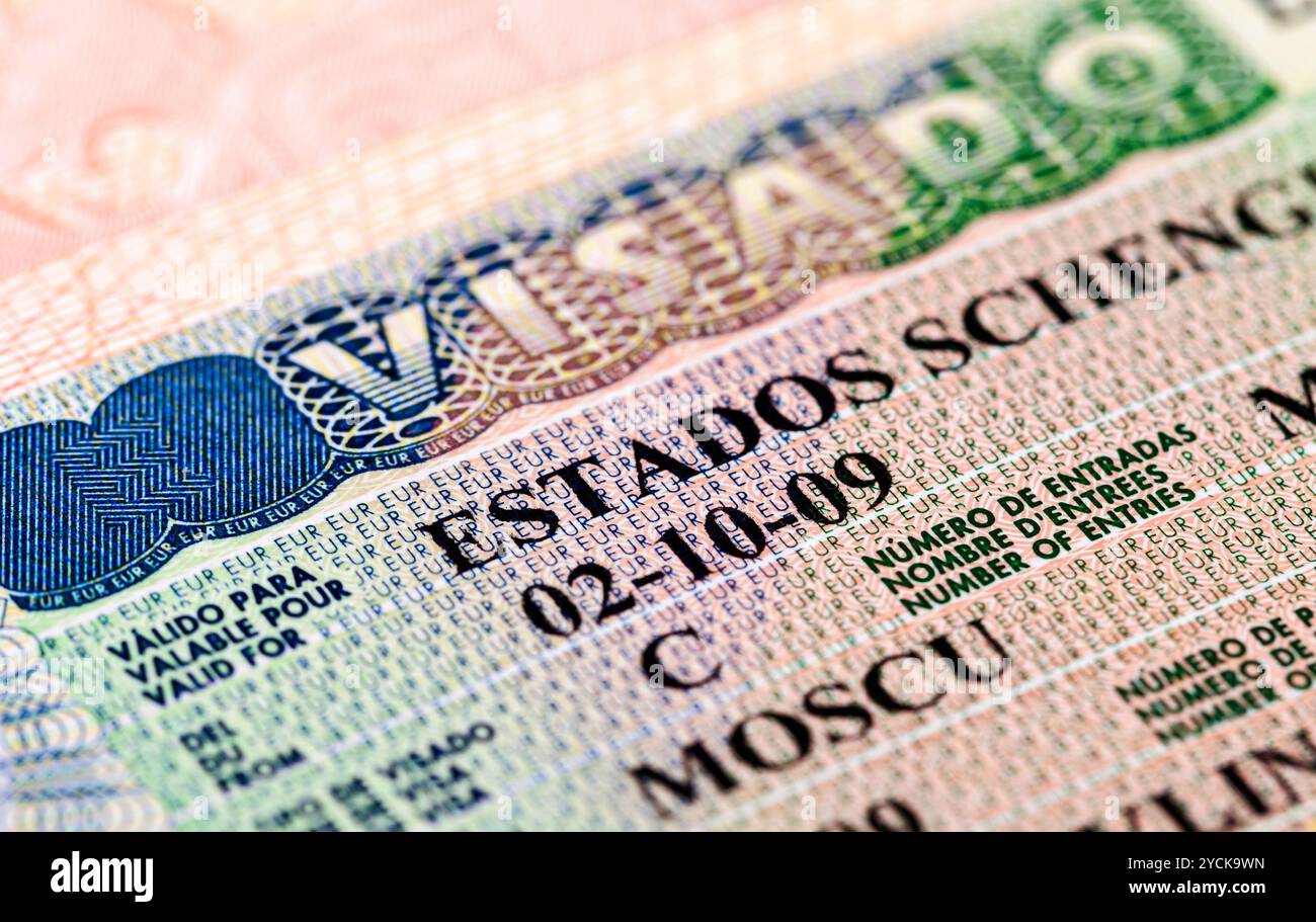Fragment de visa Schengen dans le passeport Banque D'Images