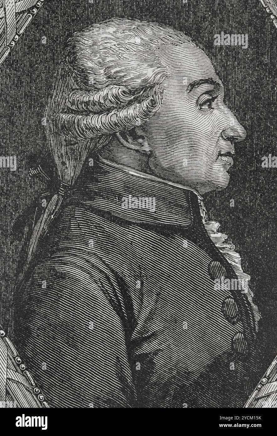 Jean-Baptiste Treilhard (1742-1810) Juriste et homme politique français. Il est élu député du tiers état de Paris aux États généraux de 1789 puis à l'Assemblée nationale constituante. Président de la Convention nationale (27 décembre 1792 au 10 janvier 1793). Portrait. Gravure par Pannemaker. "Histoire de la Révolution française". Volume I, 1876. Banque D'Images