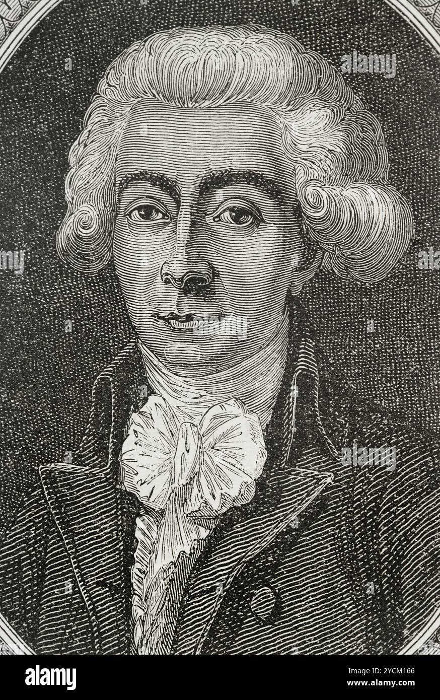 Louis-Michel Lepeletier (Louis-Michel Lepeletier de Saint-Fargeau) (1760-1793), marquis de Saint-Fargeau. Juriste et homme politique français. Le 16 mai 1789, il est élu député de la noblesse de Paris aux États généraux de 1789. À l'Assemblée nationale constituante, Lepeletier a proposé l'abolition de la peine de mort, la peine de galère et le marquage avec un fer chaud. Il a été nommé président de l'Assemblée constituante le 21 juin 1790. Portrait. Gravure. "Histoire de la Révolution française". Volume I, 1876. Banque D'Images