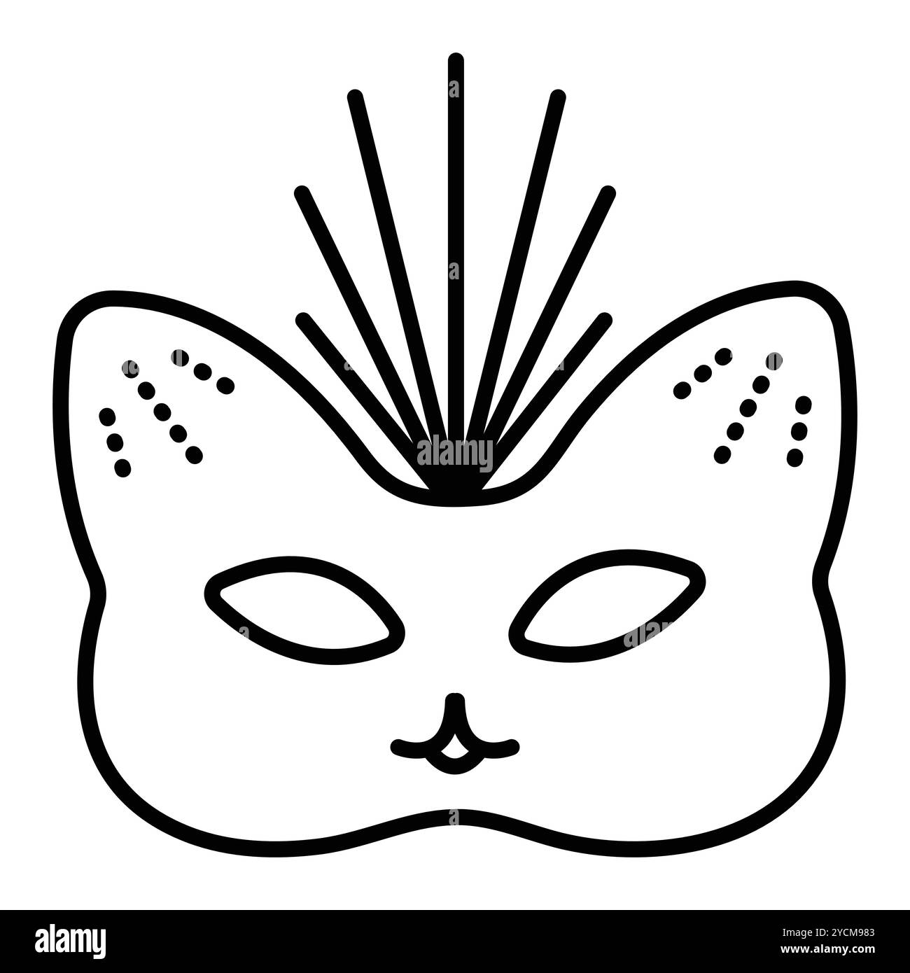 Masque de mascarade de chat avec une couronne, pièce de costume de carnaval de chaton, icône de ligne noire féline, trait modifiable, pixel parfait Illustration de Vecteur