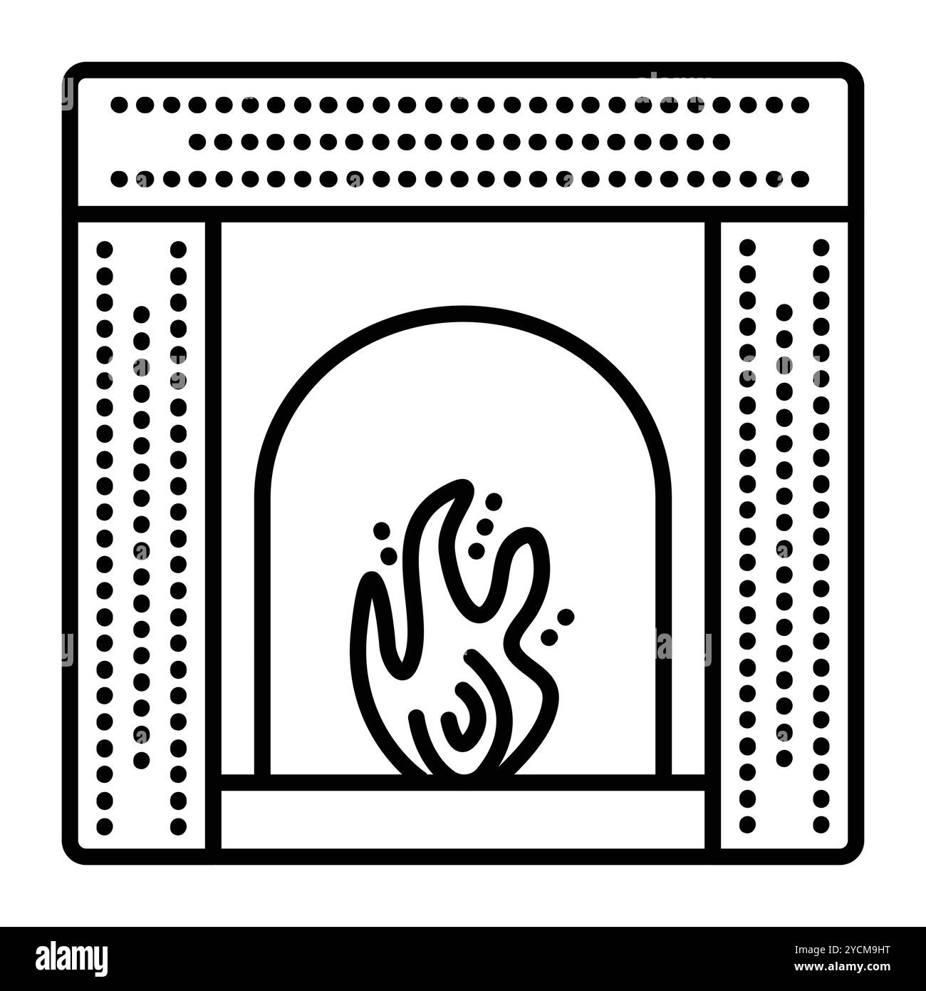 Vue avant de cheminée carrée, dispositif de chauffage domestique confortable, illustration de ligne noire vectorielle simple, signe monochrome de contour Illustration de Vecteur