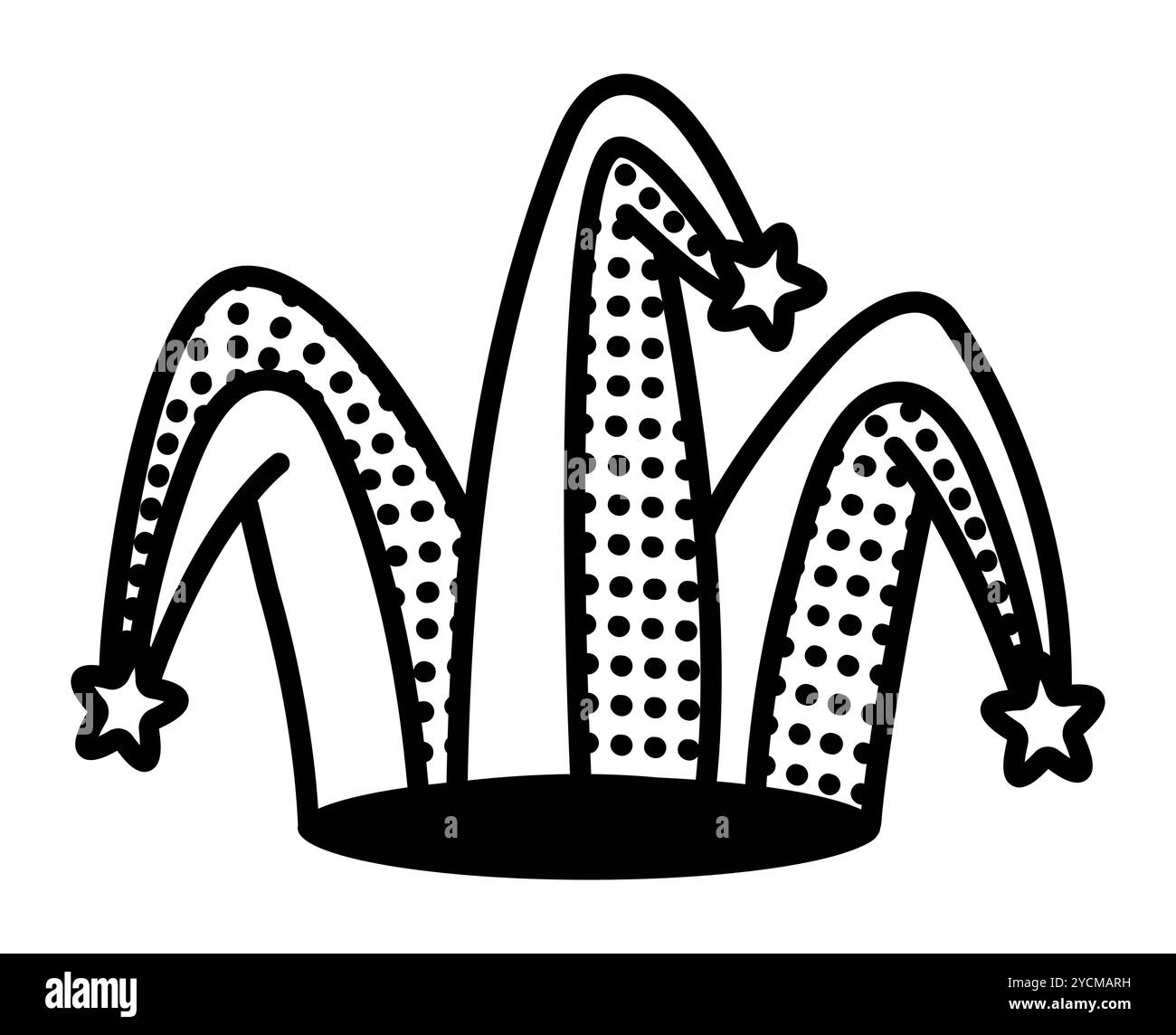 Chapeau fou, chapeau d'arlequin monochrome, partie costume de joker, illustration de ligne noire de vecteur unique Illustration de Vecteur