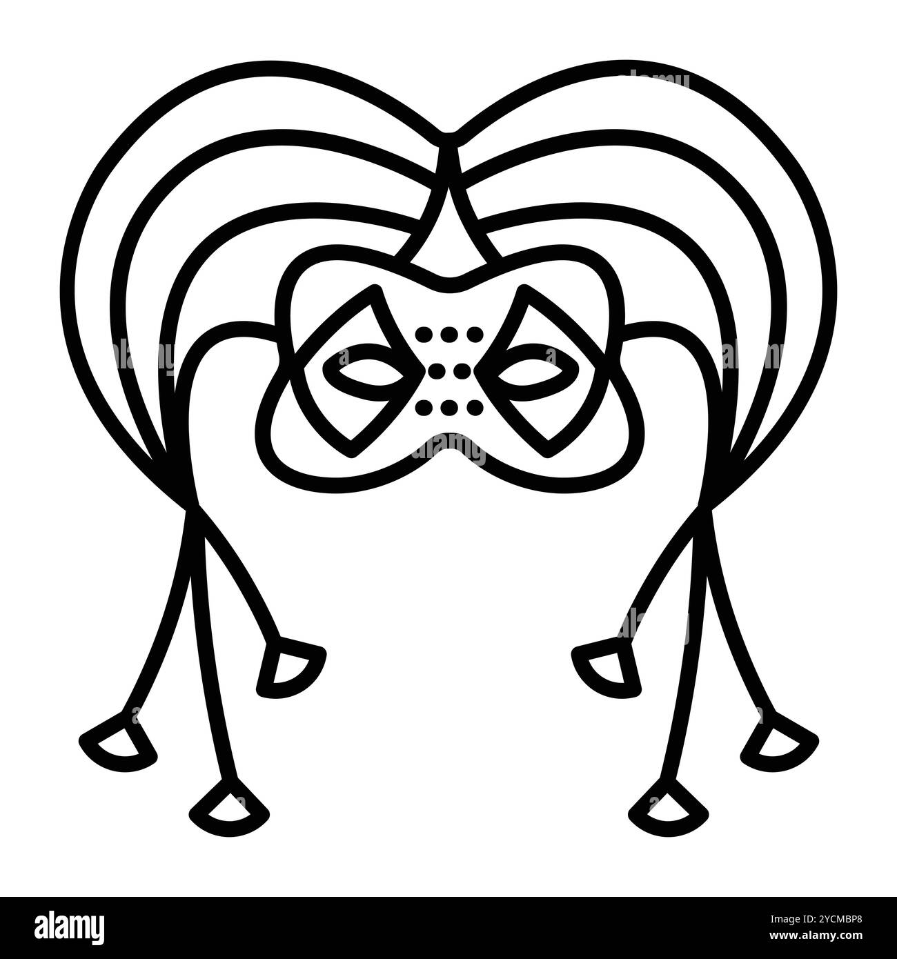 Masque de mascarade bouffon simple et créatif, partie costume d'arlequin, illustration de ligne noire vectorielle unique Illustration de Vecteur