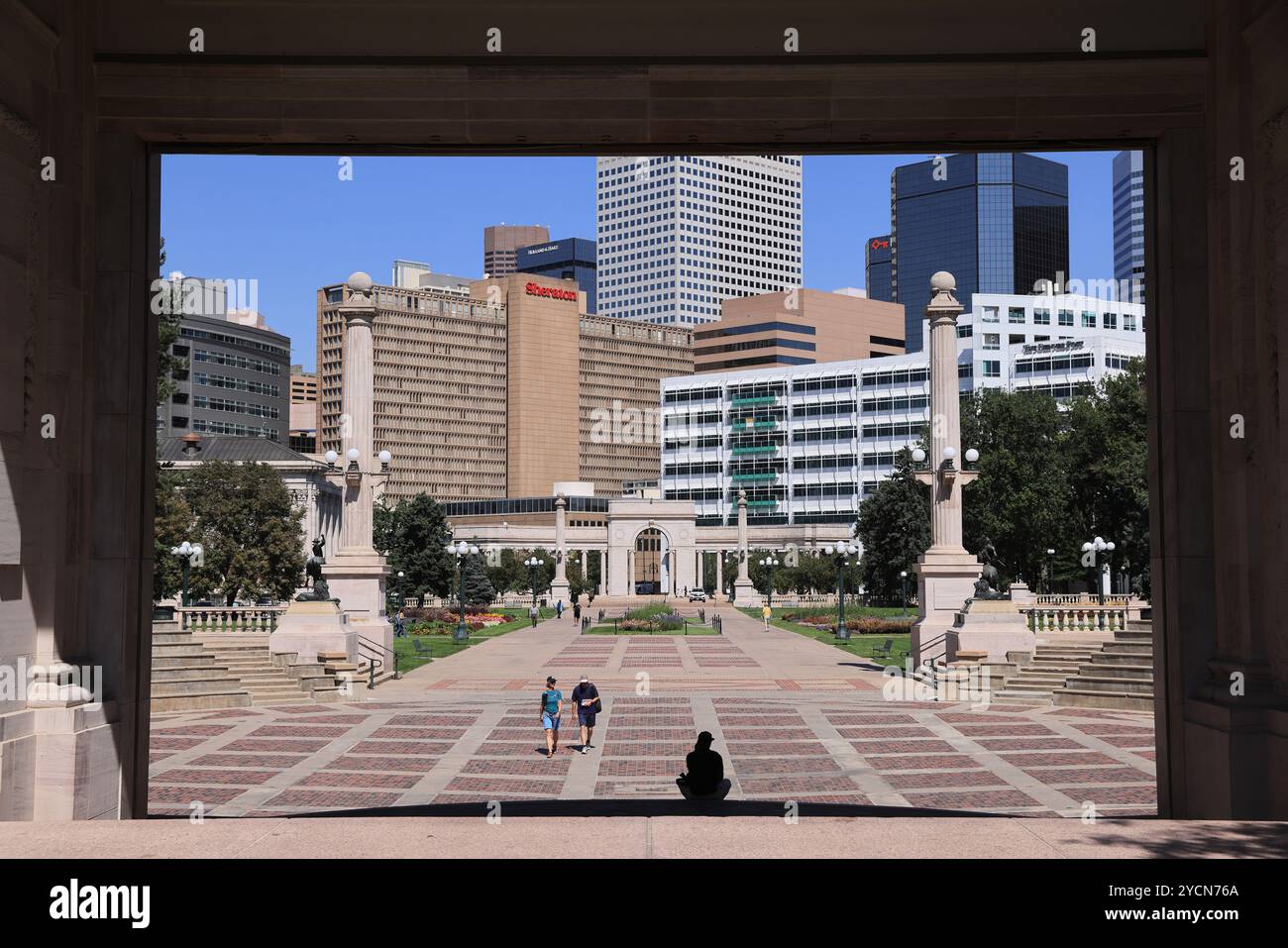 Le quartier historique du centre civique de Denver avec une toile de fond architecturale spectaculaire, l'espace de rassemblement public de la région, Colorado, États-Unis. Banque D'Images