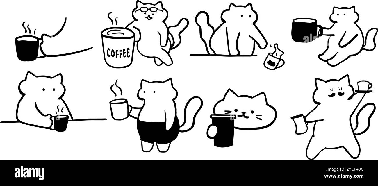 Cat x Coffee Set illustration | vecteur Doodle minimaliste mignon pour le café et les dessins sur le thème des animaux de compagnie Illustration de Vecteur Cat x Coffee Set illustration | vecteur Doodle minimaliste mignon pour le café et les dessins sur le thème des animaux de compagnie Illustration de Vecteur