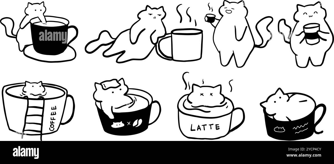 Cat x Coffee Set illustration | vecteur Doodle minimaliste mignon pour le café et les dessins sur le thème des animaux de compagnie Illustration de Vecteur Cat x Coffee Set illustration | vecteur Doodle minimaliste mignon pour le café et les dessins sur le thème des animaux de compagnie Illustration de Vecteur