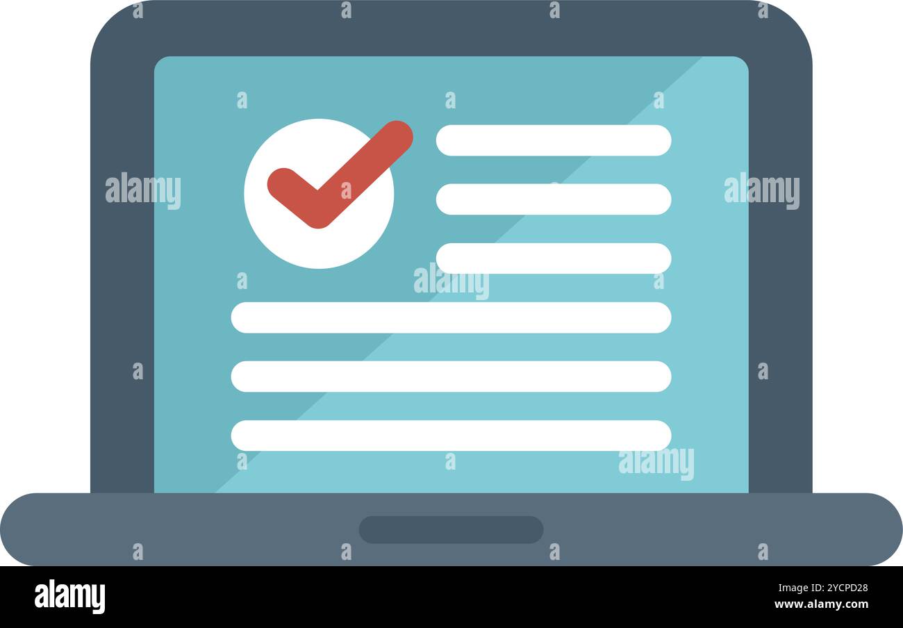 L'ordinateur portable affiche une coche à côté d'une liste, montrant le concept de sondage en ligne Illustration de Vecteur