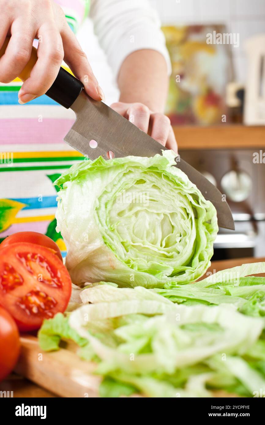 Woman's hands cutting vegetables Banque D'Images