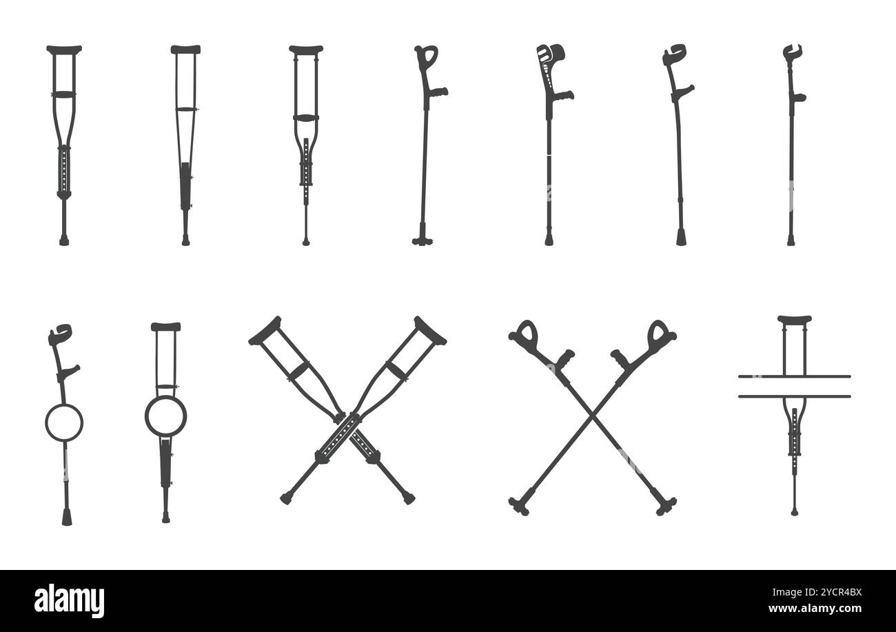 Béquille svg, silhouette de béquille, béquille en bois svg, béquilles d'avant-bras svg, silhouette de béquilles d'avant-bras, béquilles médicales svg, béquilles svg, béquilles icône Illustration de Vecteur