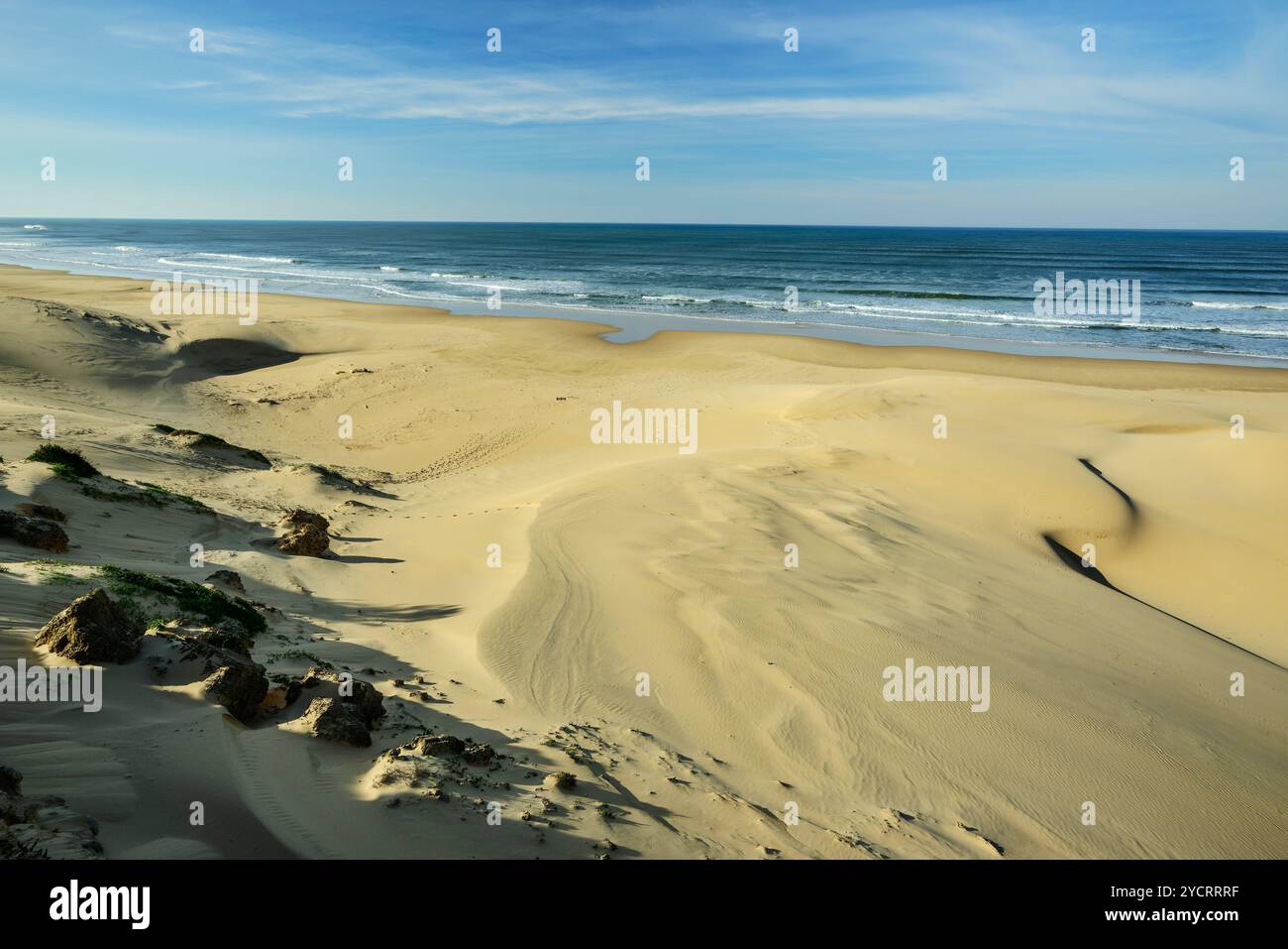 Vue sur la plage de sable et la mer à Cannon Rocks Trail, Addo Elephant National Park, Eastern Cape, Afrique du Sud Banque D'Images