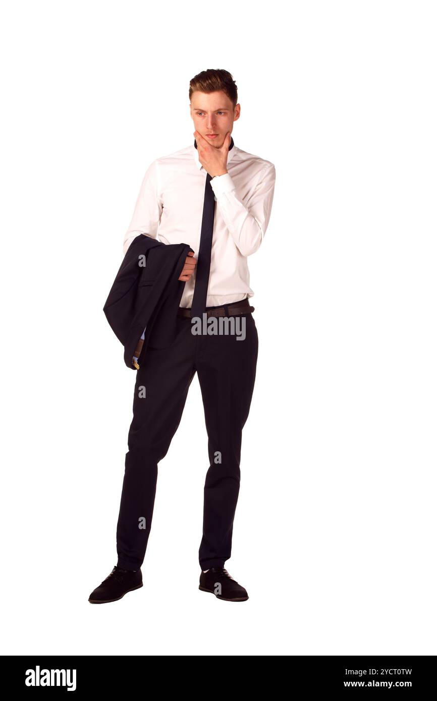 Corps complet portrait of happy smiling business man, isolated on white Banque D'Images