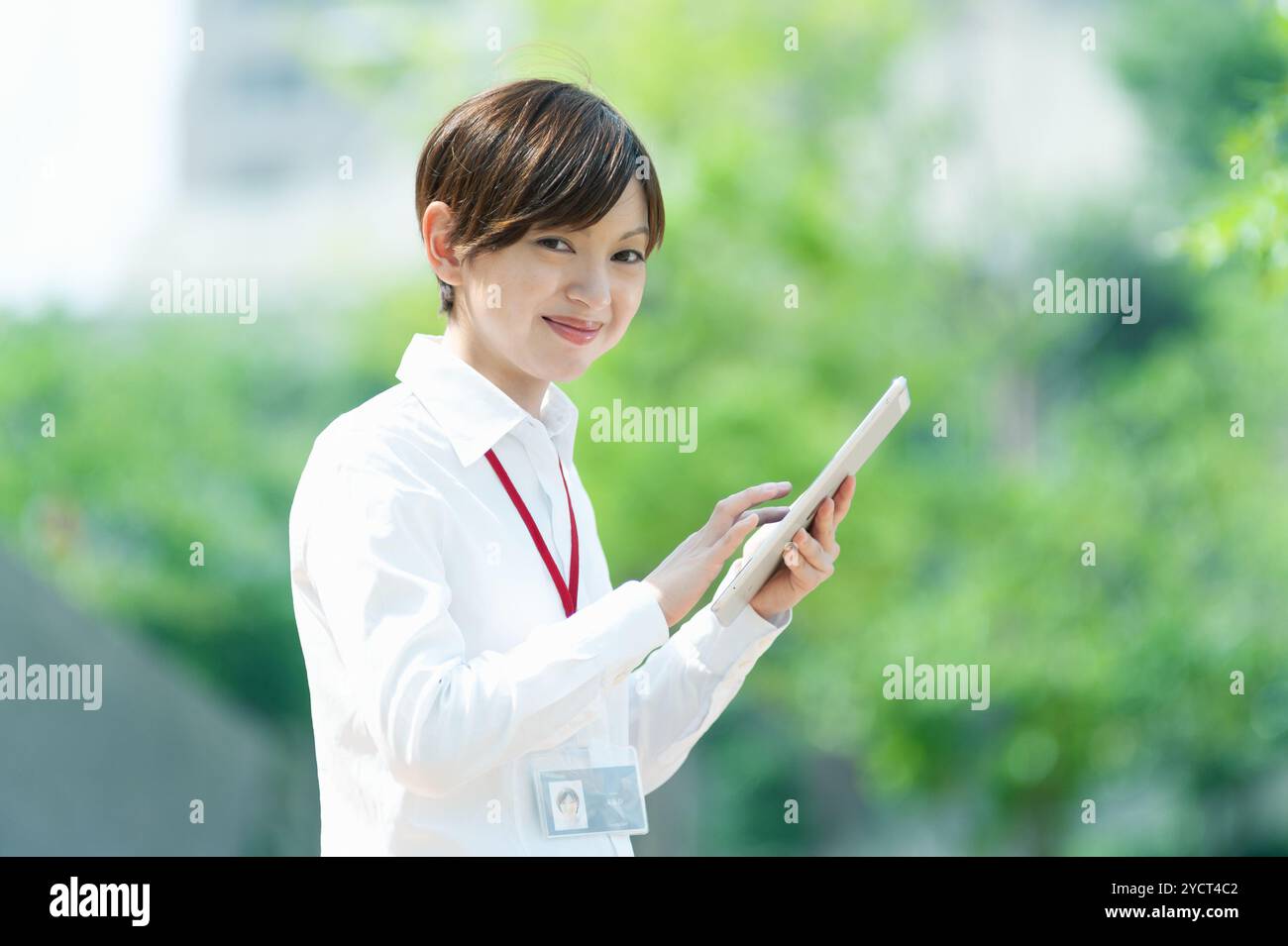 Employé de bureau utilisant une tablette Banque D'Images