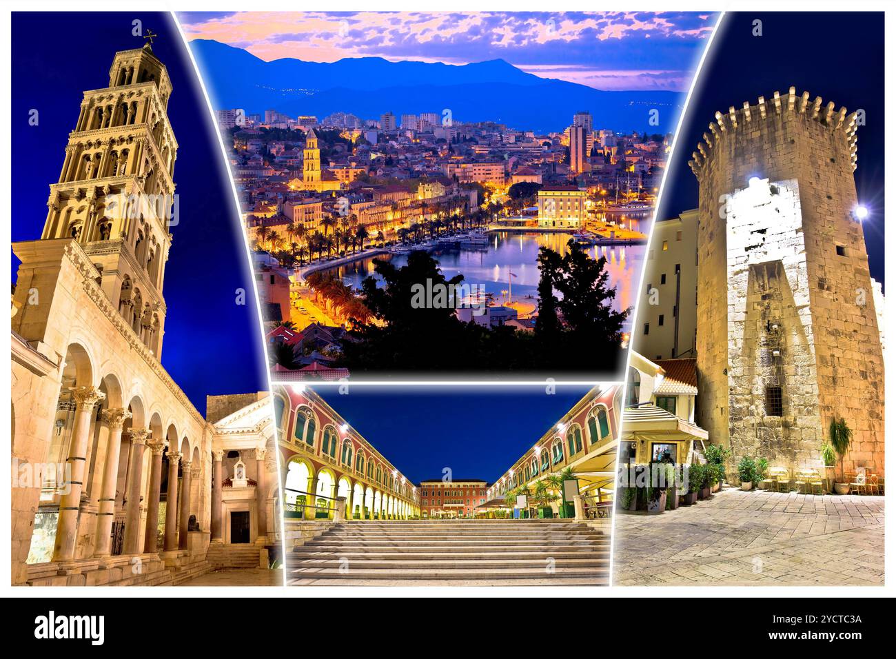 Ville de Split soir voir carte postale Banque D'Images