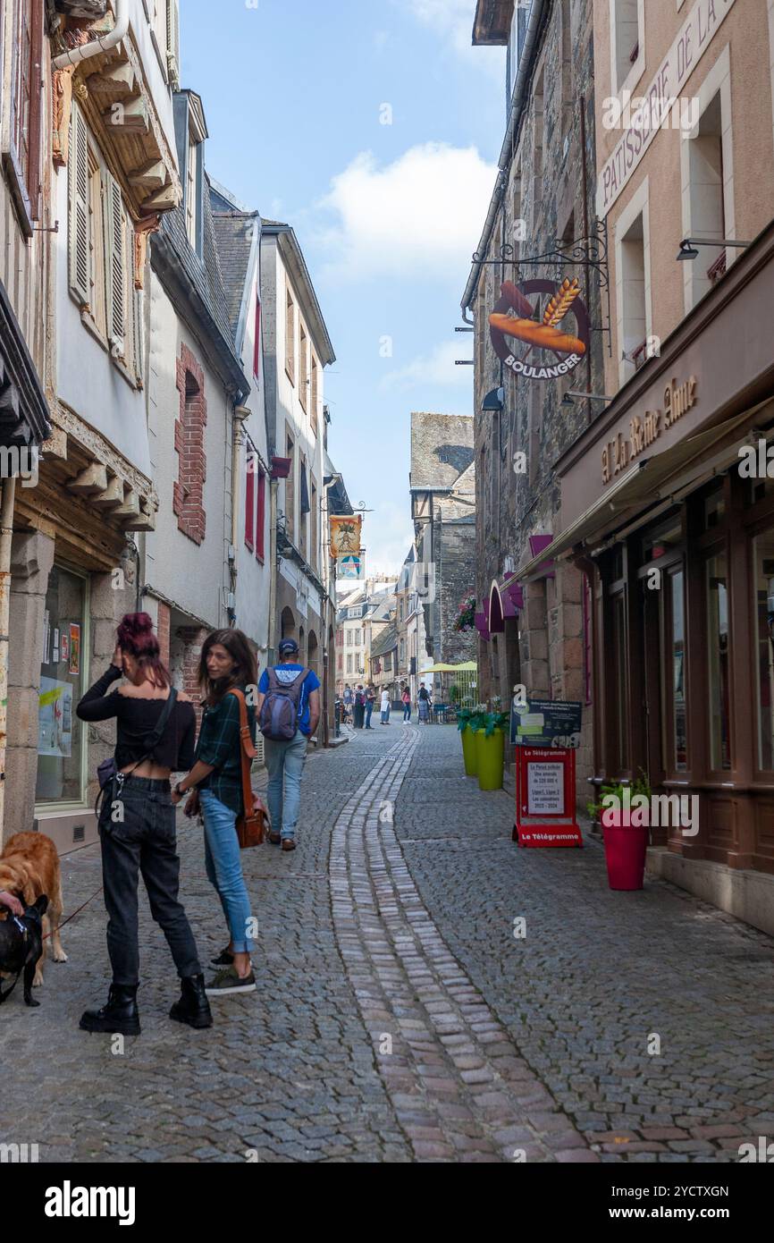 Voie piétonne pavée, Rue de mur, Morlaix, Finistère, Bretagne, France Banque D'Images