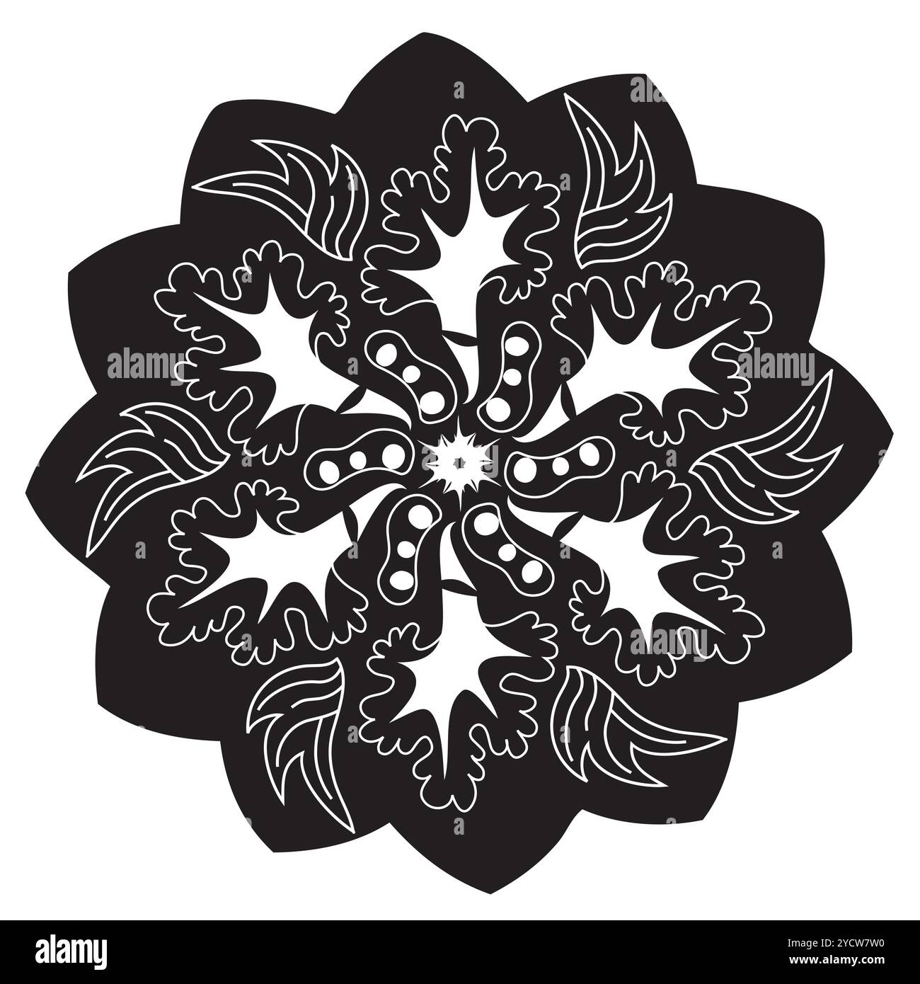 Mandala unique - Flower nature, feuillage, feuilles, Energy Wheel Circle Complex Symbol Décoration abstraite colorée Illustration de Vecteur