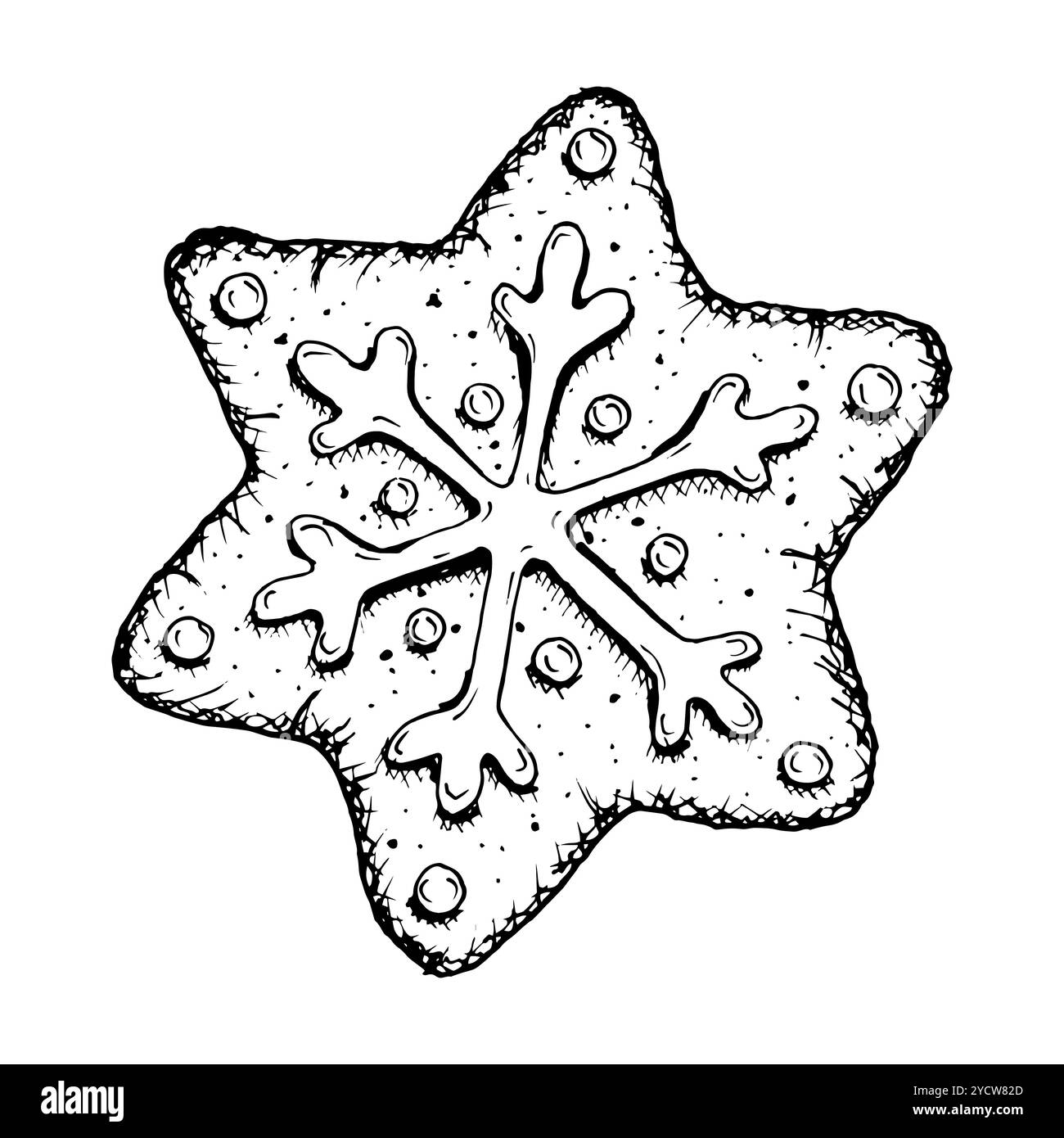 Joyeux Noël, flocon de neige en pain d'épices avec glaçage. Illustration vectorielle du nouvel an dessinée à la main à l'encre. Symbole de l'humeur hivernale. Douceur du nouvel an Illustration de Vecteur