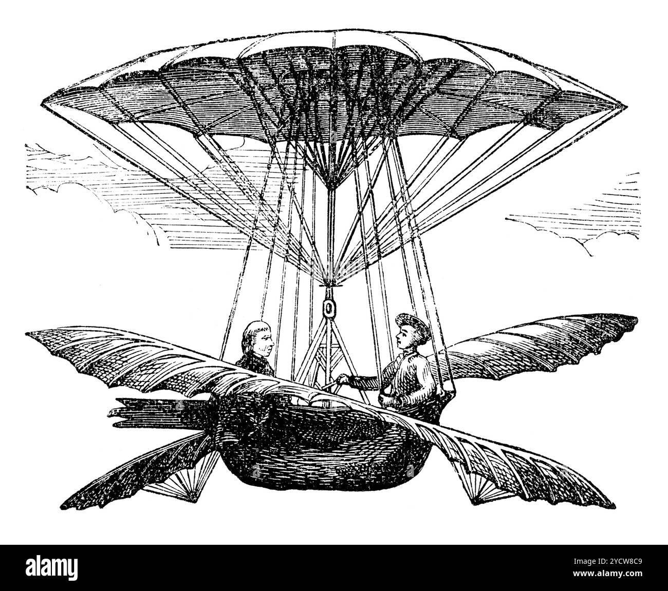Gravure vintage de la partie inférieure d'un ballon à hydrogène conçu par Jean-Pierre Blanchard en 1784 à partir d'un article sur l'histoire du ballon dans The Boy's Own Paper, 22 septembre 1883. Banque D'Images