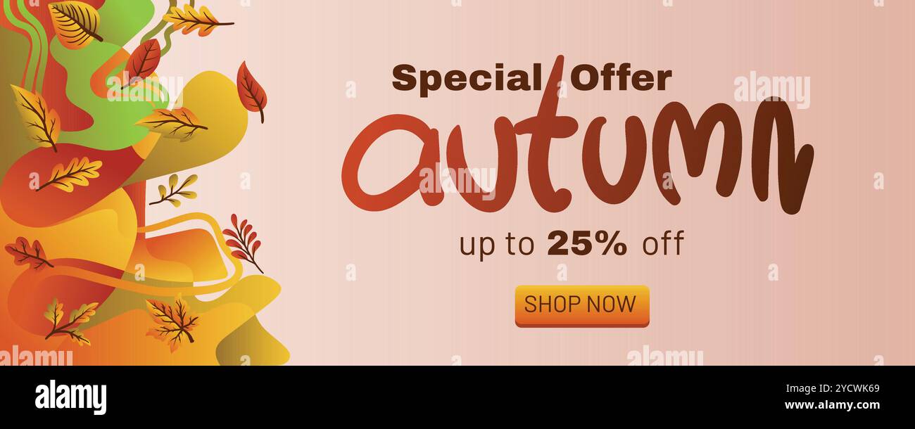 Modèle de vecteur de vente d'automne avec fond liquide et feuilles colorées. concept d'offre spéciale d'automne avec modèle de bannière de fond abstrait vecto Illustration de Vecteur