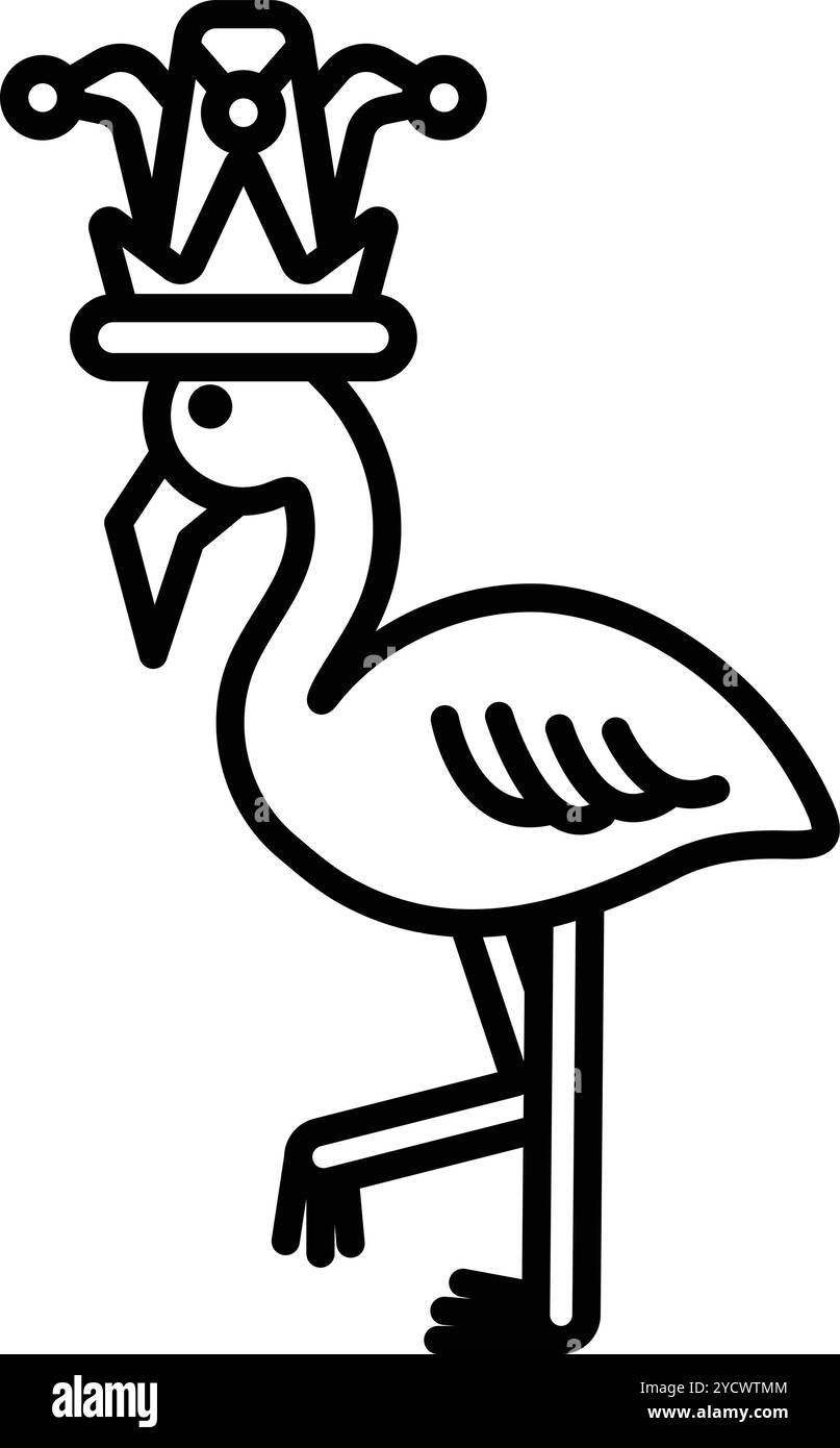 Dessin de dessin animé d'un flamant rose portant une couronne Illustration de Vecteur