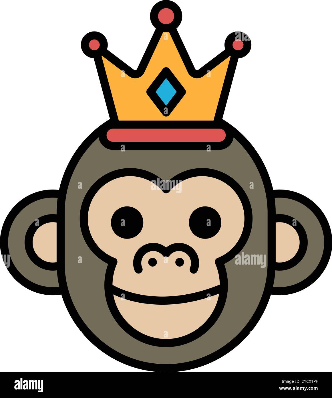 Un singe de dessin animé avec une couronne sur la tête. Le singe sourit et il est heureux Illustration de Vecteur