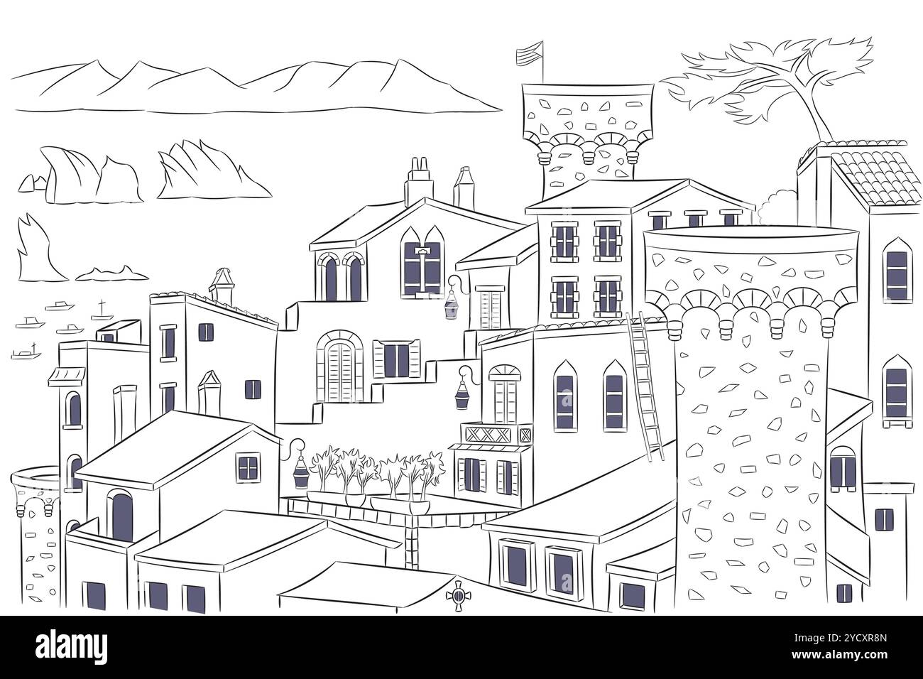 Illustration vectorielle de la vue côtière de Tossa de Mar, Espagne Illustration de Vecteur