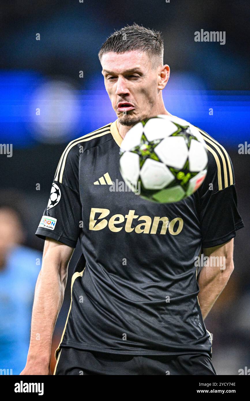 Stade Etihad, Manchester, Royaume-Uni. 23 octobre 2024. UEFA Champions League Football, Manchester City contre Sparta Prague ; Ermal Krasniqi de l'AC Sparta Prague crédit : action plus Sports/Alamy Live News Banque D'Images