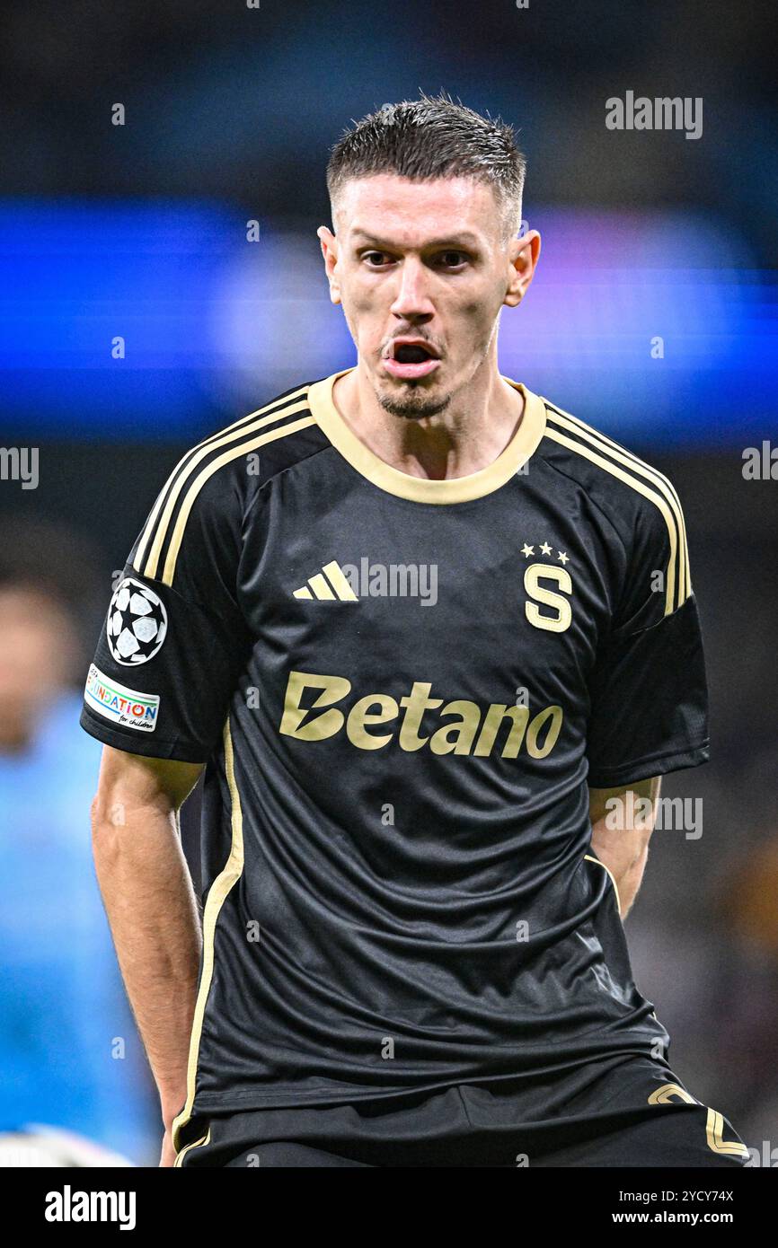 Stade Etihad, Manchester, Royaume-Uni. 23 octobre 2024. UEFA Champions League Football, Manchester City contre Sparta Prague ; Ermal Krasniqi de l'AC Sparta Prague crédit : action plus Sports/Alamy Live News Banque D'Images