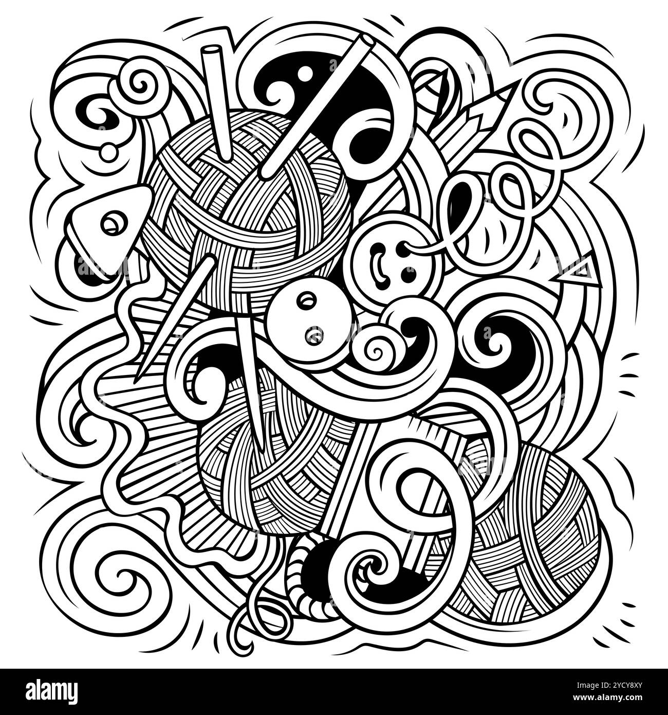 Illustration de vecteur de dessin animé fait main. Composition détaillée et esquisse avec beaucoup d'objets et de symboles artisanaux. Tous les éléments sont séparés Illustration de Vecteur