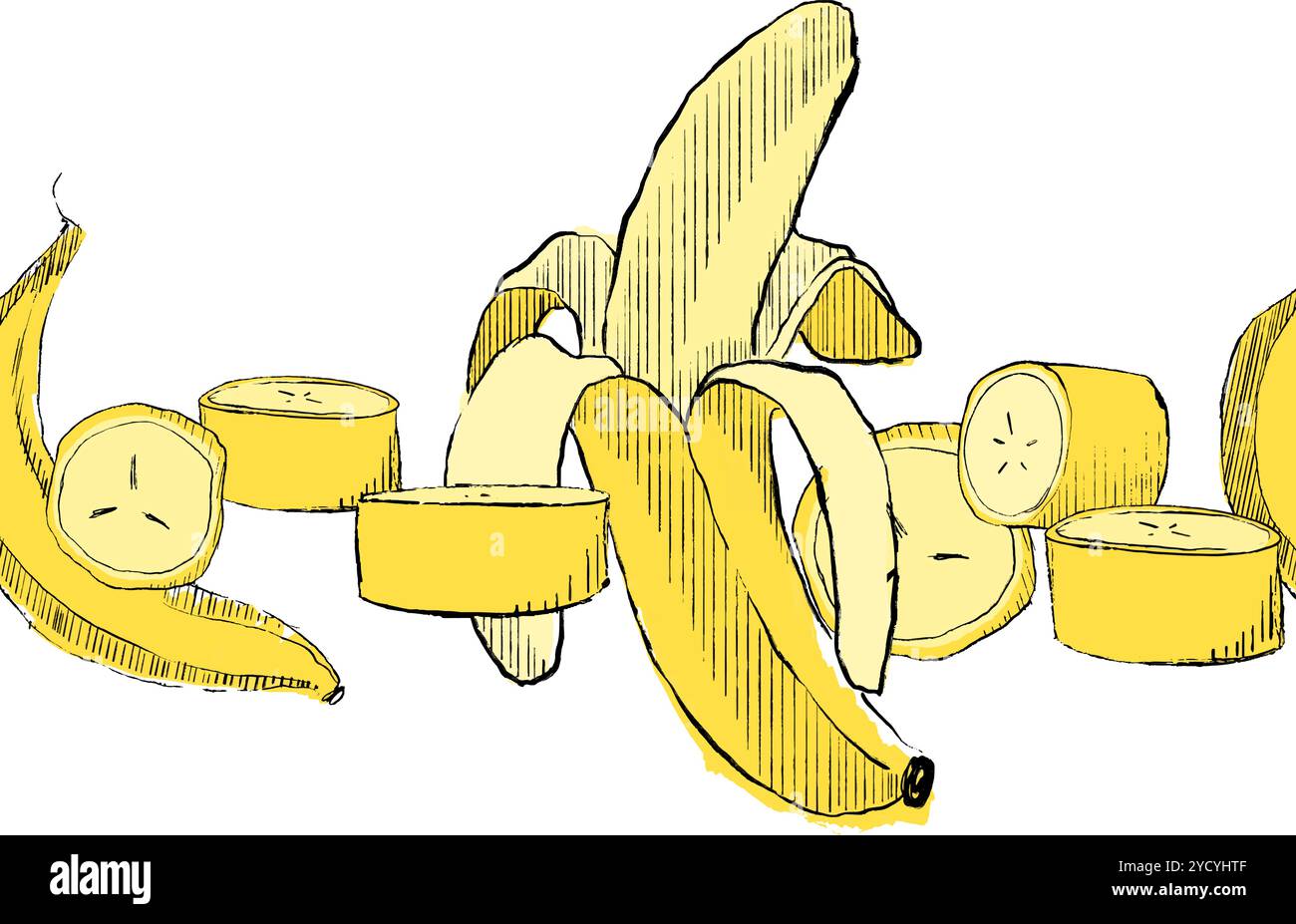 Motif de bordure sans couture banane graphique isolé sur blanc. Illustration vectorielle Illustration de Vecteur