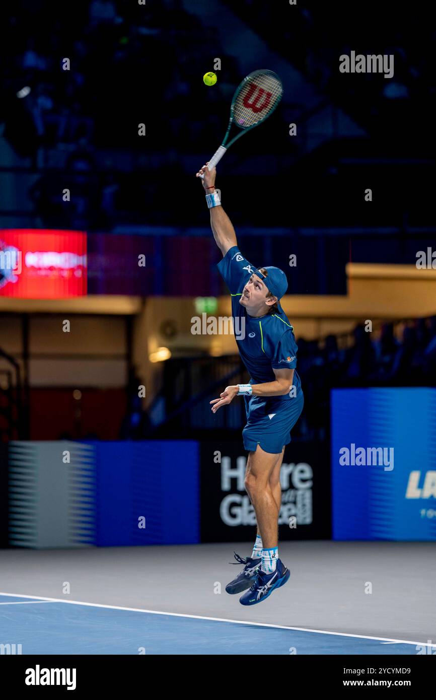 ALEX DE MINAUR (AUS) (en photo) en match contre FLAVIO COBOLLI (ITA) à l'ATP World Tour, Erste Bank Open au Wiener Stadthalle. Banque D'Images