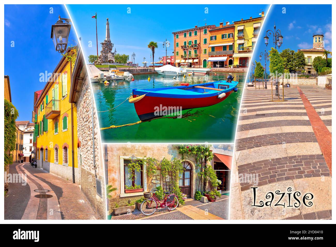 Ville du lac de Garde de Lazise carte postale touristique avec étiquette de nom Banque D'Images