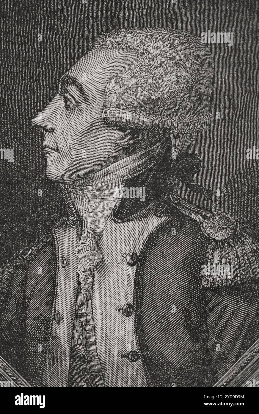 Gilbert du Motier de la Fayette, marquis de la Fayette (1757-1834). Aristocrate français, officier militaire et homme politique. Il a combattu en tant que général contre l'Empire britannique lors de la guerre d'indépendance américaine. Élu aux États généraux en 1789. Portrait. Gravure. "Histoire de la Révolution française". Volume I, 1876. Banque D'Images