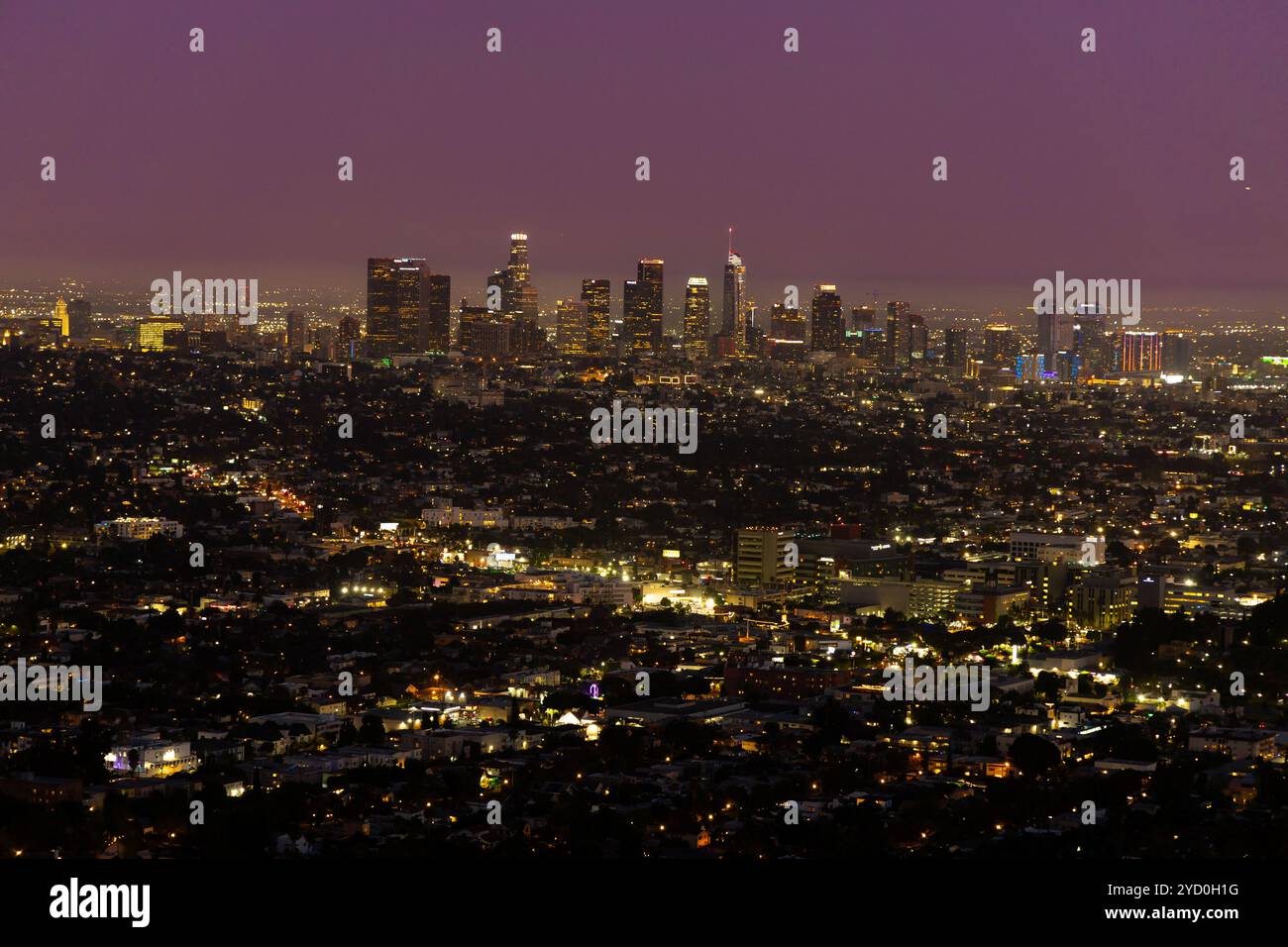 Horizon du centre-ville de Los Angeles la nuit Banque D'Images