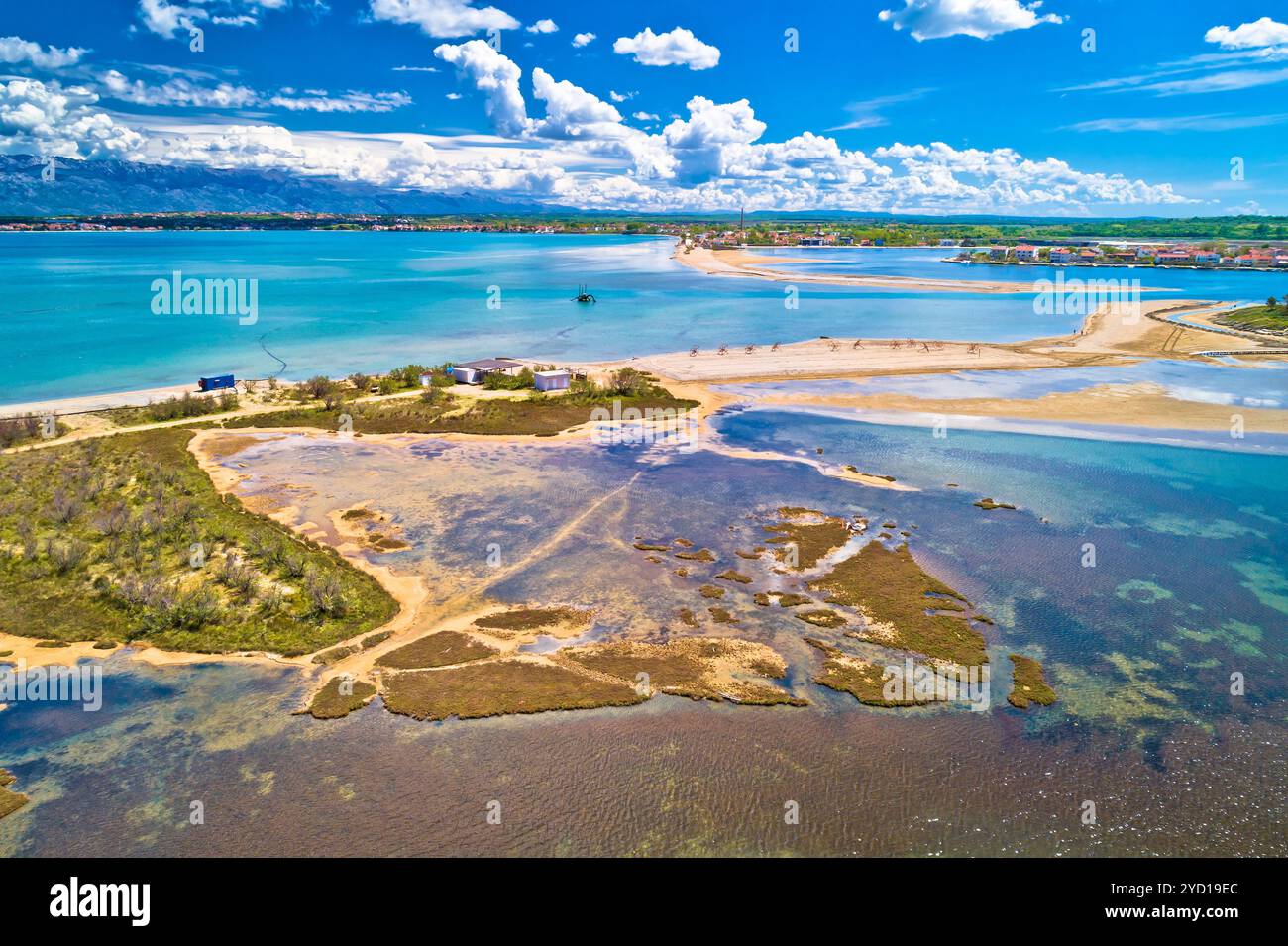 La ville de Nin adriatique plage de sable vue aérienne de la région de Croatie, Dalmatie Banque D'Images