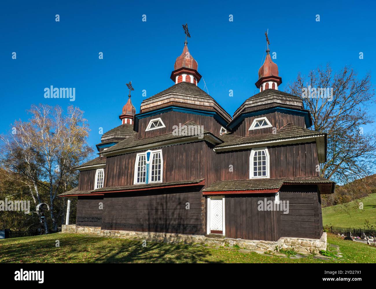 Protection de l'Église de la mère de Dieu, gréco-catholique, 1938, dans le village de Nižný Komárnik, près de Svidnik, région de Prešov, Slovaquie Banque D'Images