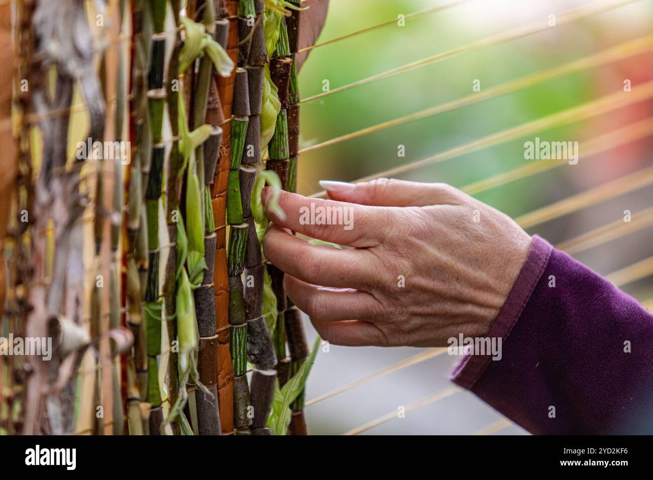 Gros plan de la main humaine fabriquant wampum Banque D'Images