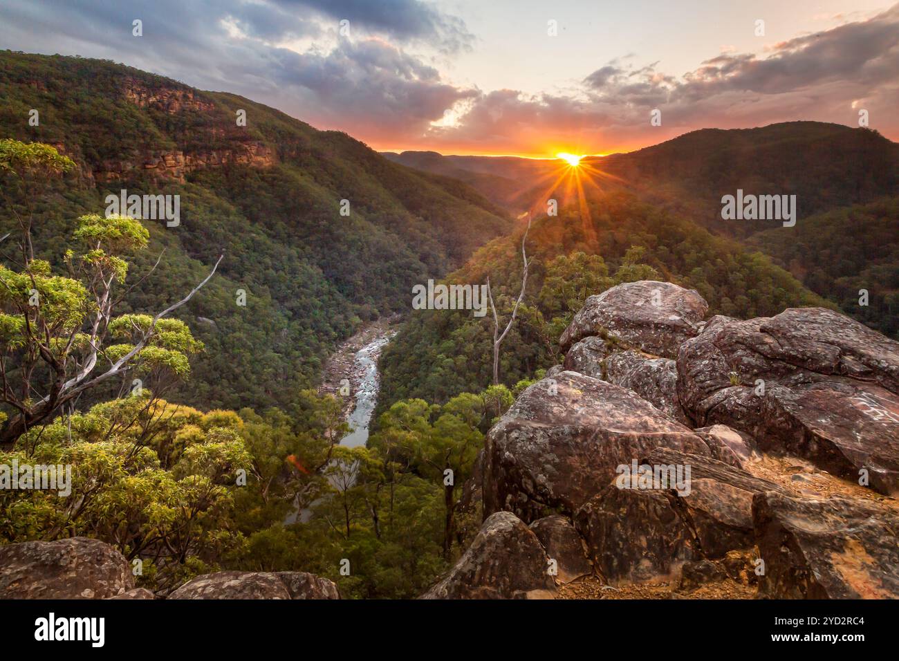 Vues le long de la vallée de Grose au coucher du soleil Banque D'Images